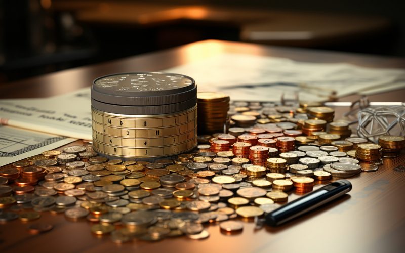 photo-realistic of calculator, money and paper with graphic chart on table AI Generative photo-realistic of calculator, money and paper with graphic chart on table AI Generative